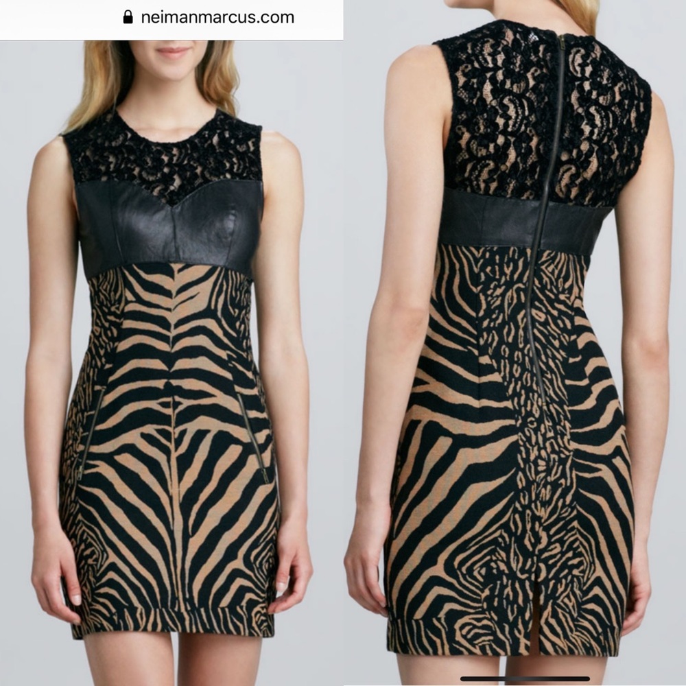 Tracy Reese Leather Lace Jacquard Dress
